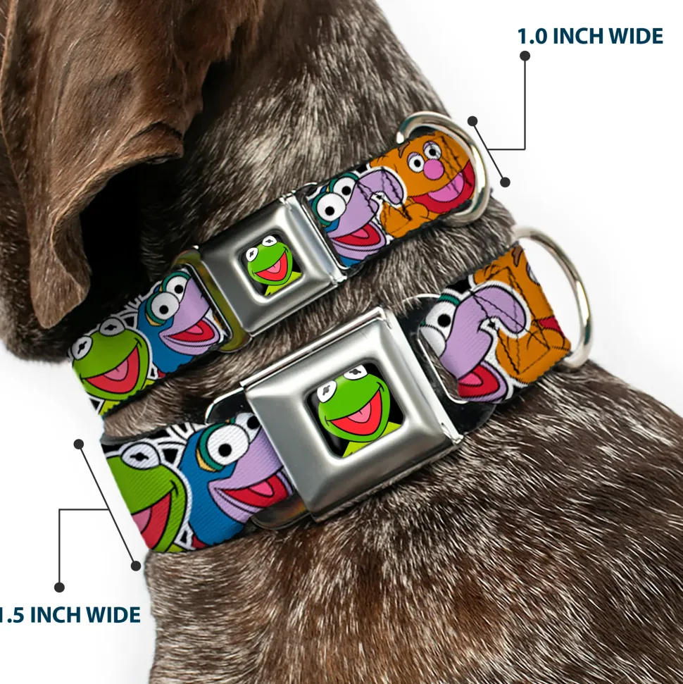 Kermit Face Full Color Black Seatbelt Buckle Collar - Muppets Faces CLOSE-UP Black