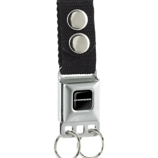 Keychain - CHARGER Text Black Silver