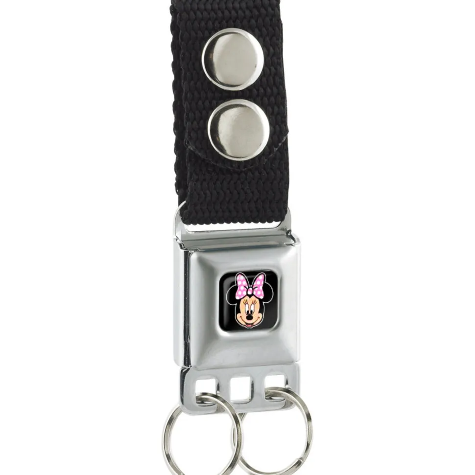 Keychain - Minnie Mouse Face Full Color Pink Polka Dot Black