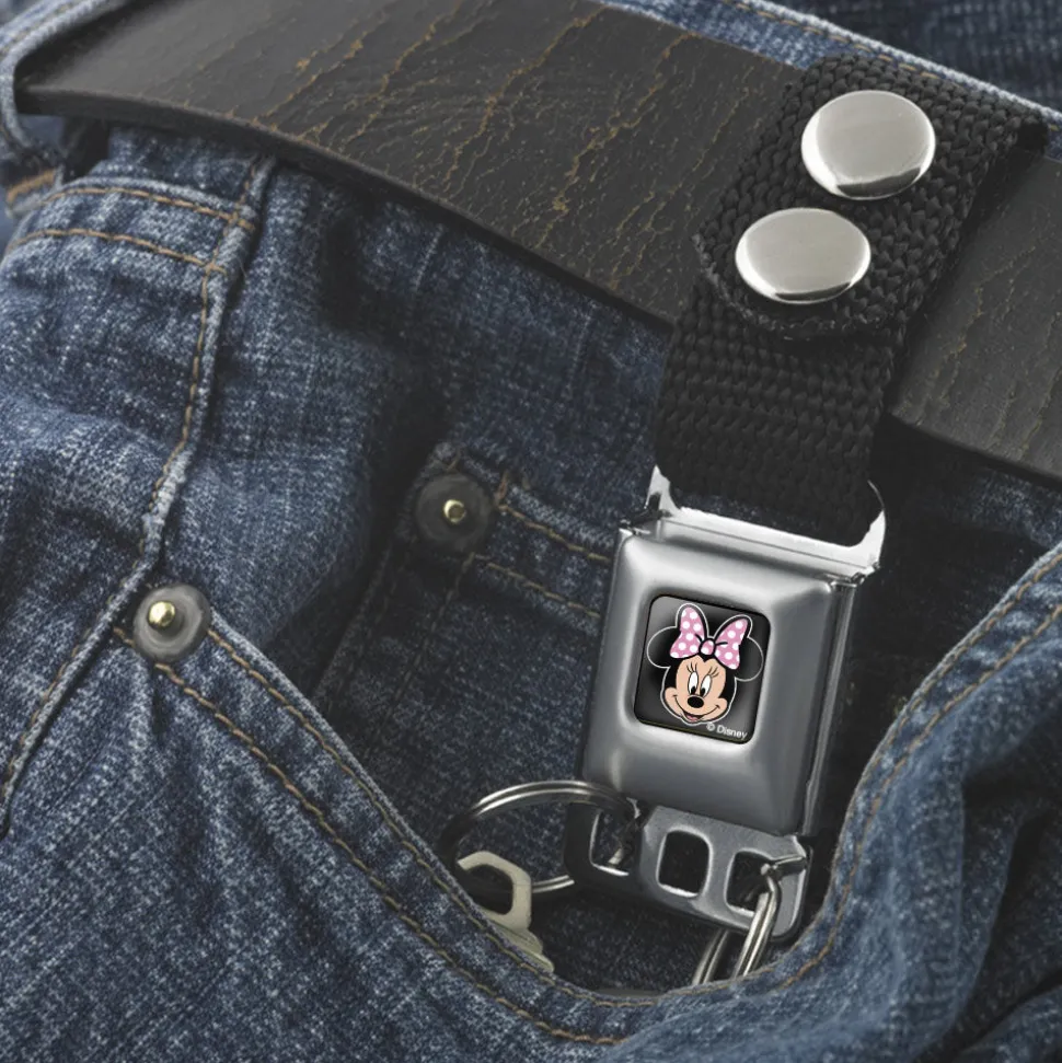 Keychain - Minnie Mouse Face Full Color Pink Polka Dot Black