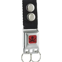 Keychain - Pirates of The Caribbean Dead Men Tell No Tales Skull & Crossed Swords Full Color Red Black