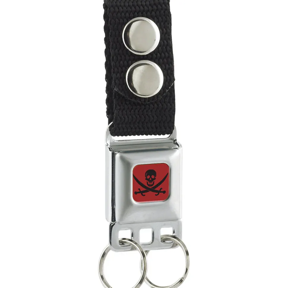 Keychain - Pirates of The Caribbean Dead Men Tell No Tales Skull & Crossed Swords Full Color Red Black