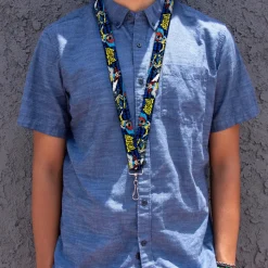 Lanyard - 1.0" - BATGIRL Action Poses Bat Logo Black Blue Yellow