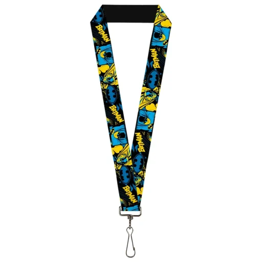Lanyard - 1.0" - BATMAN Poses and Logo Collage Black/Blue/Yellow