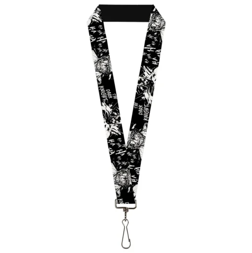Lanyard - 1.0" - Batman THE DARK KNIGHT and Joker Smiling Sketch Close-Ups Black/White