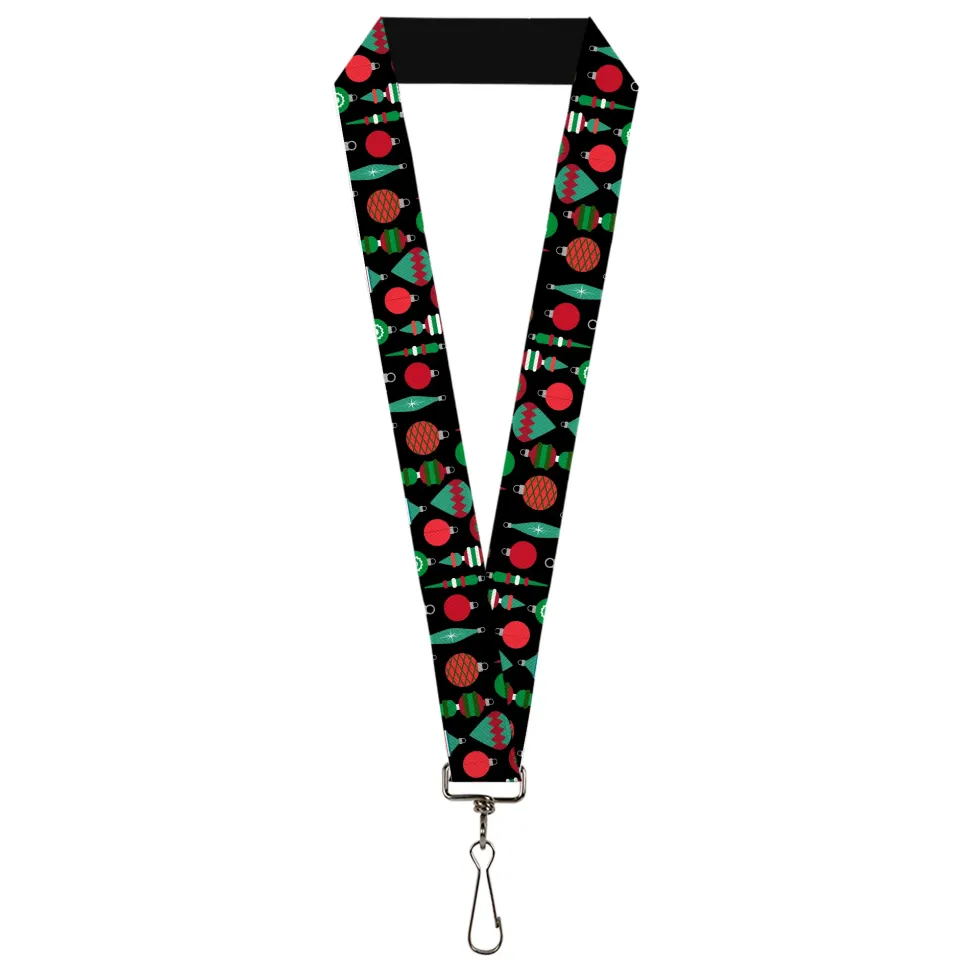 Lanyard - 1.0" - Christman Holiday Finial Bauble Ornaments Black/Reds/Greens