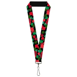 Lanyard - 1.0" - Christman Holiday Globe Ball Ornaments Stacked Black/Reds/Greens