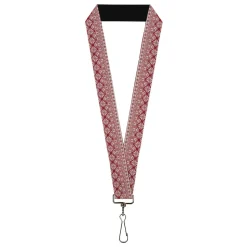 Lanyard - 1.0" - Christmas Holiday Fair Isle Stitch Pattern White/Red