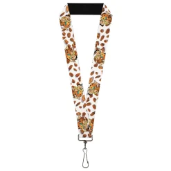Lanyard - 1.0" - Cocoa Pebbles Fred Flintstone and Barney Rubble Hugging Pose and Cereal Pebbles Scattered White/Browns