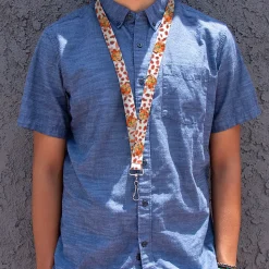 Lanyard - 1.0" - Cocoa Pebbles Fred Flintstone and Barney Rubble Hugging Pose and Cereal Pebbles Scattered White/Browns