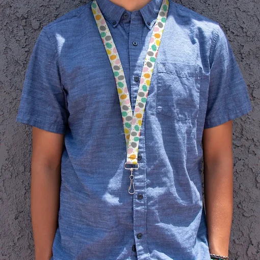 Lanyard - 1.0" - Easter Eggs Decorated Eggs Scattered White/Multi Color