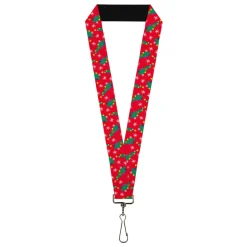 Lanyard - 1.0" - Festive Holiday Christmas Trees Scattered Red/Multi Color