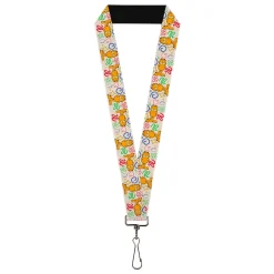 Lanyard - 1.0" - Garfield Smiling Pose Flip Doodles Collage White/Multi Color