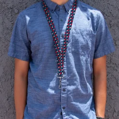 Lanyard - 1.0" - Holiday Christmas Stocking and Snowflake Blue/WhiteRed