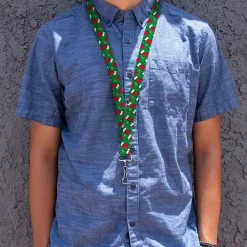 Lanyard - 1.0" - Holiday Christmas Stocking and Star Green/WhiteRed