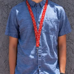 Lanyard - 1.0" - Holiday Christmas Stocking and Star Red/White