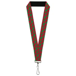 Lanyard - 1.0" - Holiday Cookie Cutter Christmas Tree Scattered Red/Green