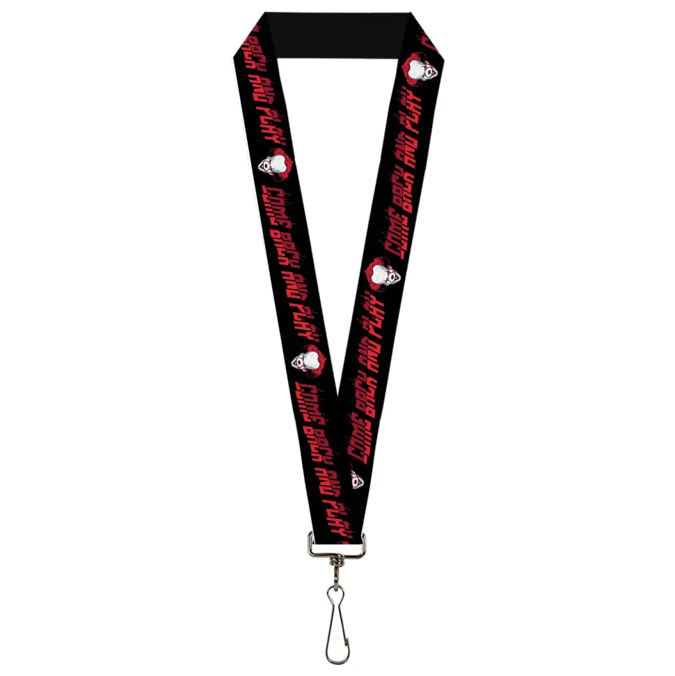 Lanyard - 1.0" - It Chapter Two Pennywise Face COME BACK AND PLAY Black/Reds