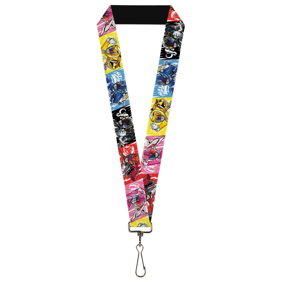 Lanyard - 1.0" - Power Rangers Pose with Zord and Icon Blocks Multi Color