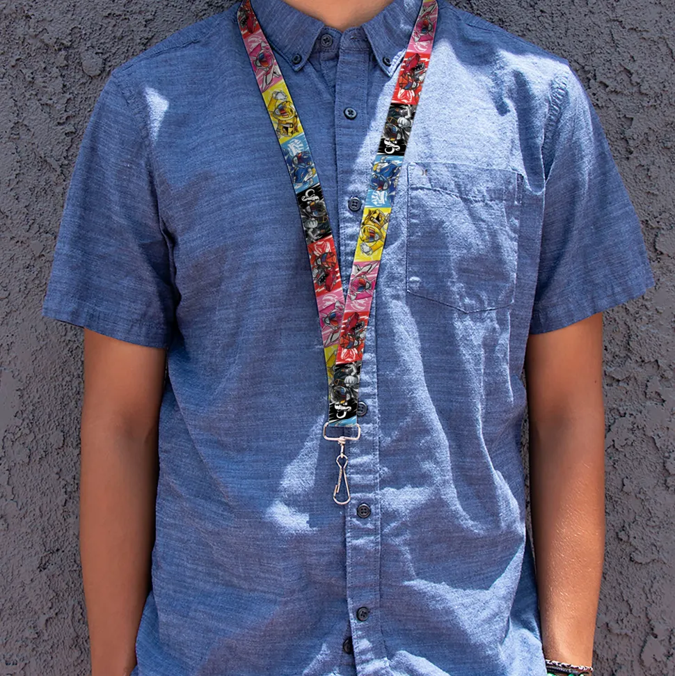 Lanyard - 1.0" - Power Rangers Pose with Zord and Icon Blocks Multi Color