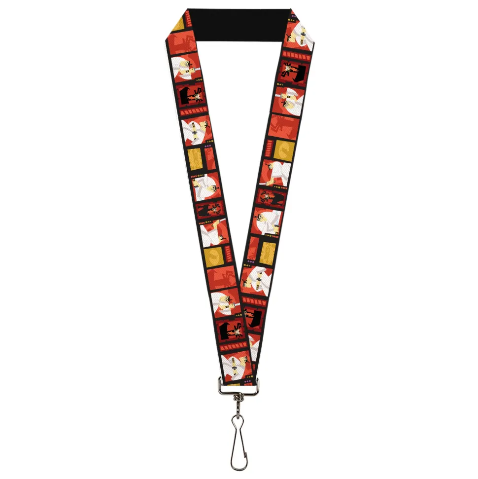 Lanyard - 1.0" - Samurai Jack Action Pose and Icons Blocks Reds/Black