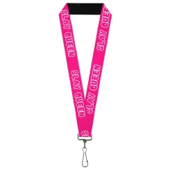 Lanyard - 1.0" - SLAY QUEEN Bubble Text Pink/White