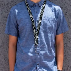 Lanyard - 1.0" - Spooky Eyes Scattered Black/Gray/White
