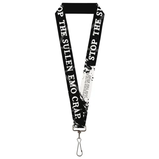 Lanyard - 1.0" - SUPERNATURAL Title Logo STOP WITH THE SULLEN EMO CRAP Quote Black/White