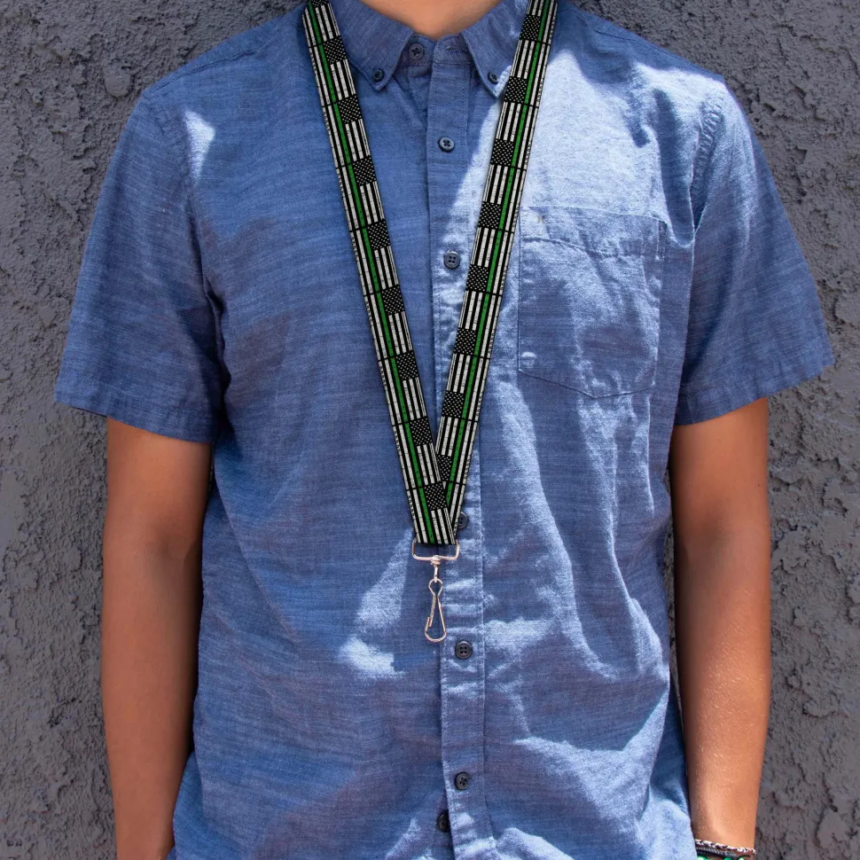 Lanyard - 1.0" - Thin Green Line Flag Weathered Black/Gray/Green