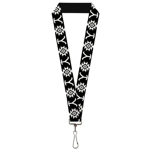 Lanyard - 1.0" - Yellowstone Dutton Ranch and Native American Icons Black/White