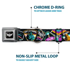 Lightyear Star Command Wings Logo Full Color Black/White Seatbelt Buckle Collar - Lightyear Mission Patches Collage Black/Multi Color