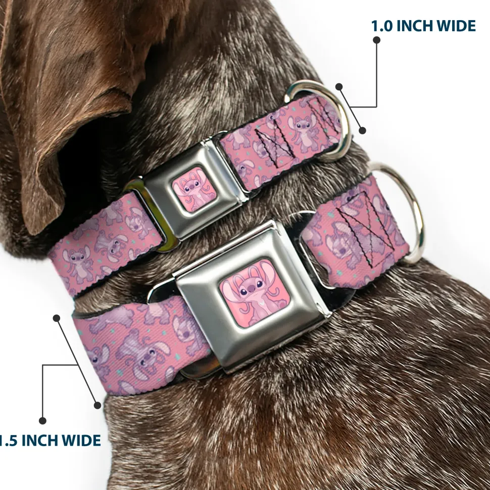 Lilo & Stitch Angel Sitting Pose Full Color Pink Seatbelt Buckle Collar - Lilo & Stitch Angel Poses Scattered Pinks