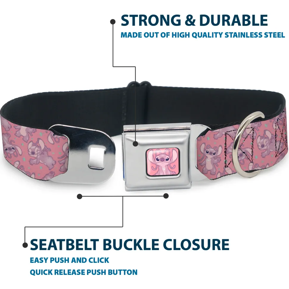 Lilo & Stitch Angel Sitting Pose Full Color Pink Seatbelt Buckle Collar - Lilo & Stitch Angel Poses Scattered Pinks