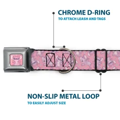 Lilo & Stitch Angel Sitting Pose Full Color Pink Seatbelt Buckle Collar - Lilo & Stitch Angel Poses Scattered Pinks