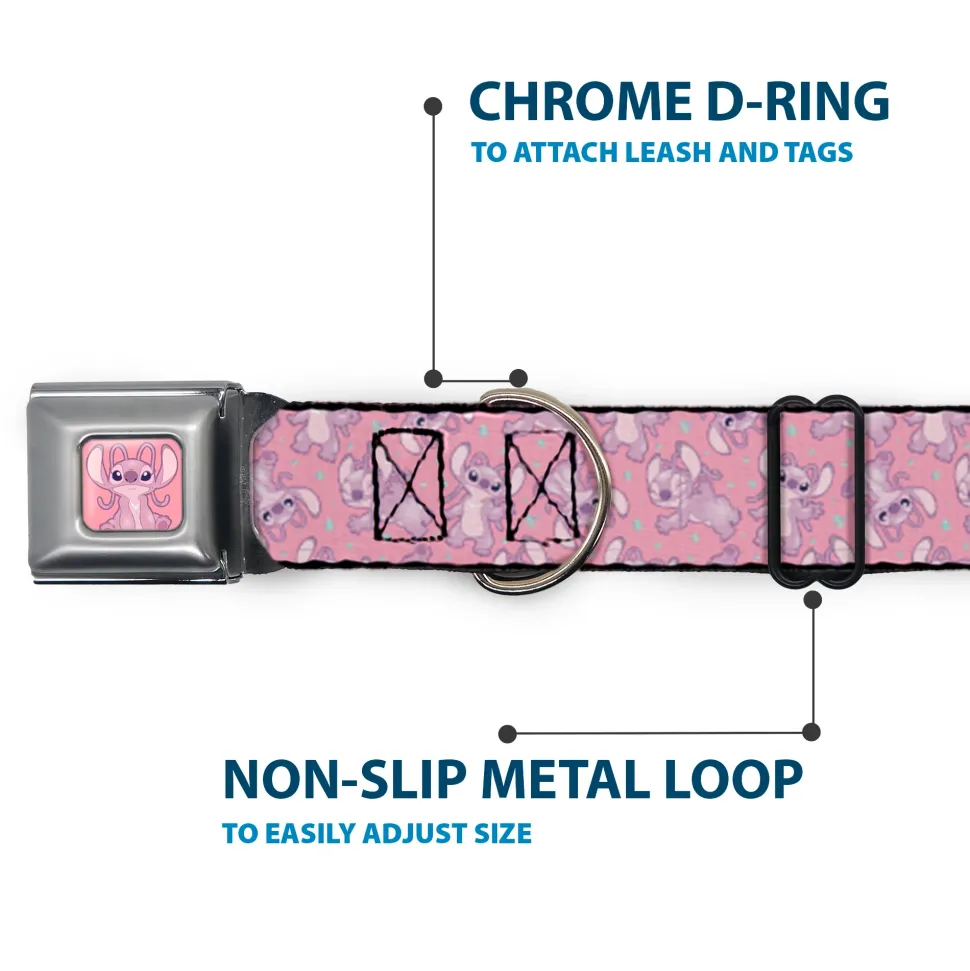 Lilo & Stitch Angel Sitting Pose Full Color Pink Seatbelt Buckle Collar - Lilo & Stitch Angel Poses Scattered Pinks