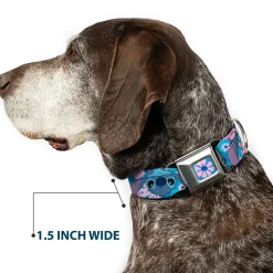 Lilo & Stitch Flower Full Color Blues/Pink Seatbelt Buckle Collar - Lilo & Stitch Stitch Flip Expressions Close-Up Blues/Pinks