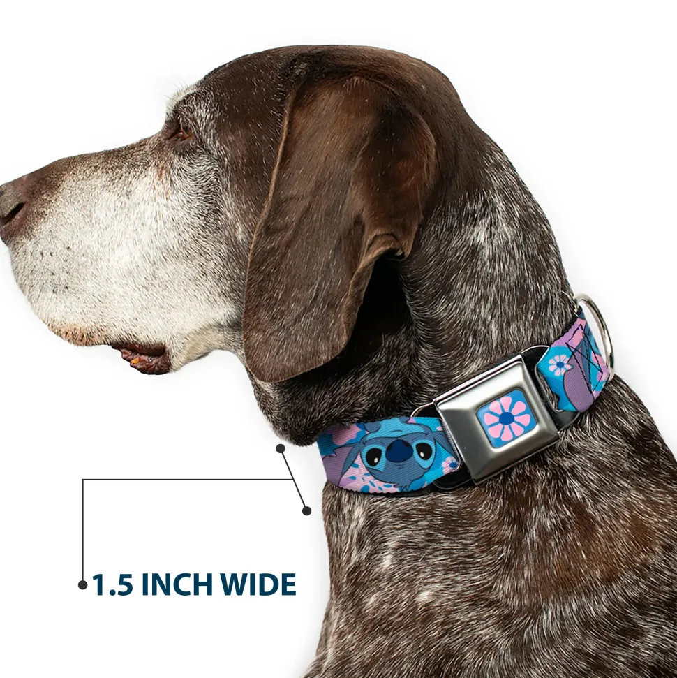 Lilo & Stitch Flower Full Color Blues/Pink Seatbelt Buckle Collar - Lilo & Stitch Stitch Flip Expressions Close-Up Blues/Pinks