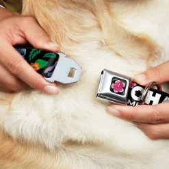 Lilo & Stitch Hibiscus Flower Full Color Black Pink Seatbelt Buckle Collar - OHANA MEANS FAMILY/Stitch & Scrump Poses/Tropical Flora Black/White/Multi Color