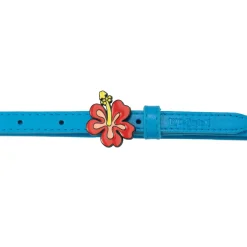 Lilo and Stitch Hibiscus Flower Enamel Cast Buckle - Shiny Blue Pebble PU Strap Belt