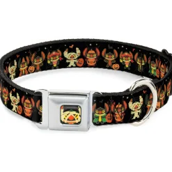 Lilo and Stitch Holiday Halloween Stitch Mummy Face Full Color Black Seatbelt Buckle Collar - Lilo and Stitch Halloween Stitch Dress Up Poses Black
