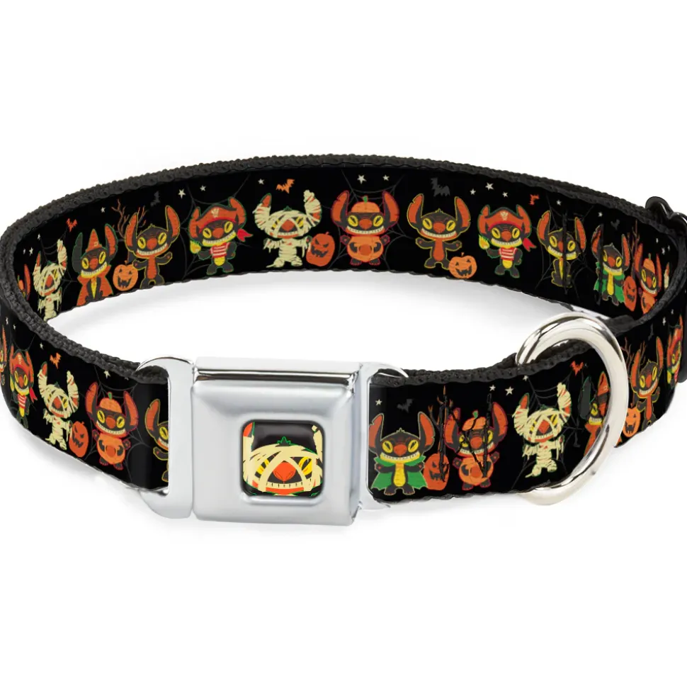 Lilo and Stitch Holiday Halloween Stitch Mummy Face Full Color Black Seatbelt Buckle Collar - Lilo and Stitch Halloween Stitch Dress Up Poses Black