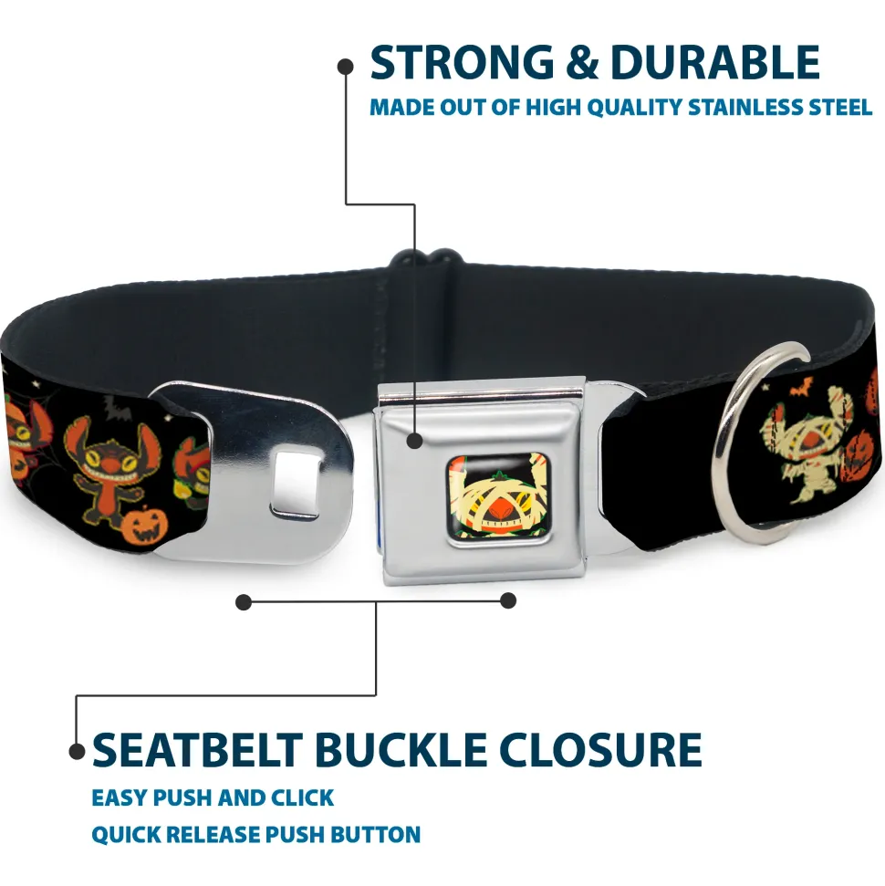 Lilo and Stitch Holiday Halloween Stitch Mummy Face Full Color Black Seatbelt Buckle Collar - Lilo and Stitch Halloween Stitch Dress Up Poses Black