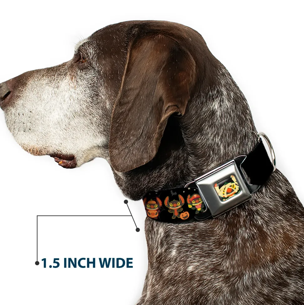 Lilo and Stitch Holiday Halloween Stitch Mummy Face Full Color Black Seatbelt Buckle Collar - Lilo and Stitch Halloween Stitch Dress Up Poses Black