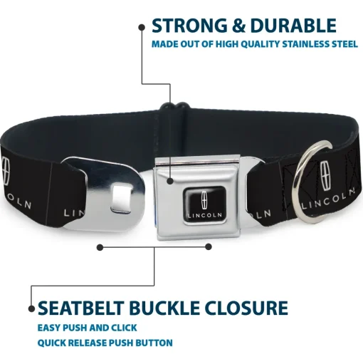 LINCOLN Four Point Star Emblem and Text Full Color Black/White Seatbelt Buckle Collar - LINCOLN Four Point Star Emblem and Text Black/White