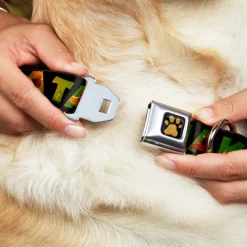 Lion King Paw Full Color Black Gold Seatbelt Buckle Collar - HAKUNA MATATA Black/Lion King Scenes