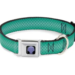 Little Mermaid Clam Shell Full Color Black/Purples Seatbelt Buckle Collar - Ariel's Scales Turquoise Blues