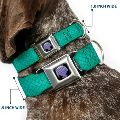 Little Mermaid Clam Shell Full Color Black/Purples Seatbelt Buckle Collar - Ariel's Scales Turquoise Blues