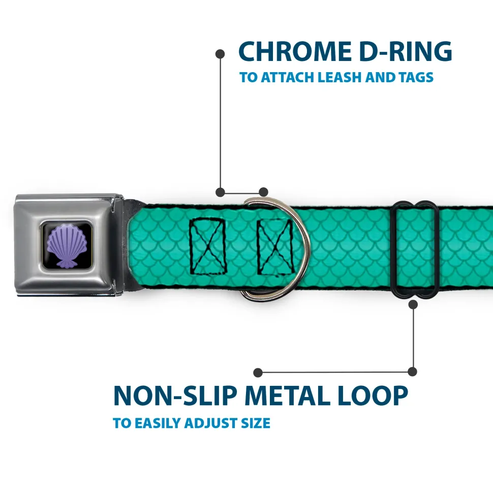 Little Mermaid Clam Shell Full Color Black/Purples Seatbelt Buckle Collar - Ariel's Scales Turquoise Blues