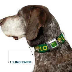 Loki Face Icon Full Color Yellow/Greens Seatbelt Buckle Collar - Kawaii LOKI Standing Pose/Text Green/Yellow