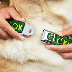 Loki Face Icon Full Color Yellow/Greens Seatbelt Buckle Collar - Kawaii LOKI Standing Pose/Text Green/Yellow
